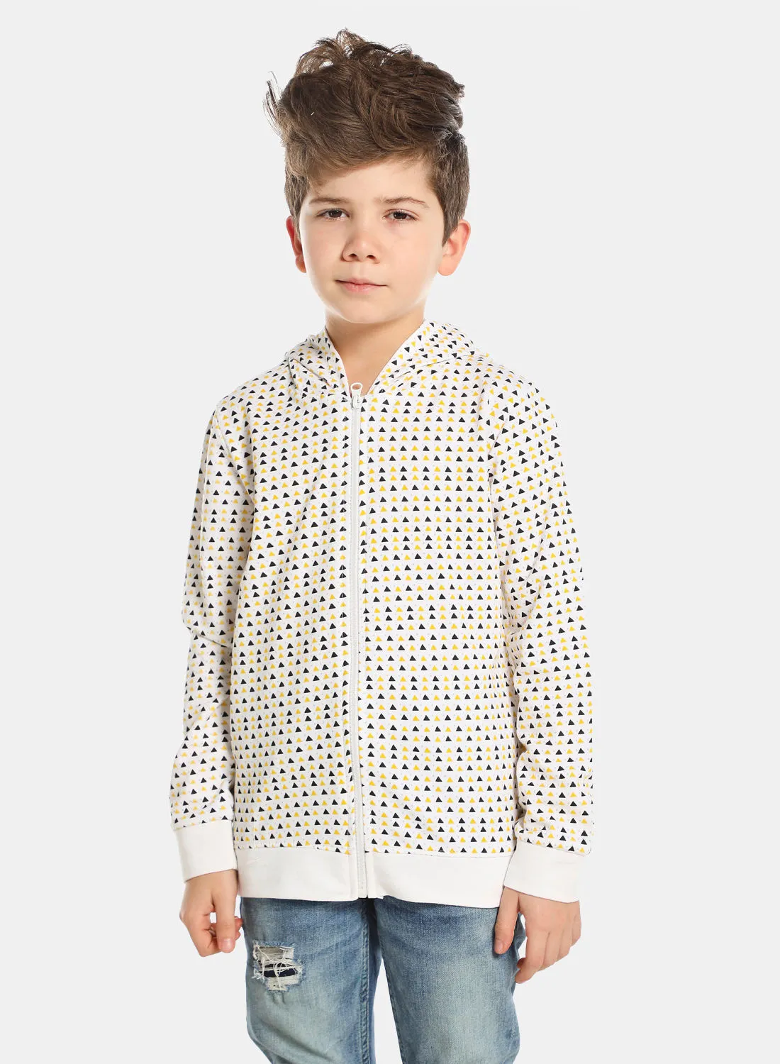 QUWA Boys Comfortable All Over Printed Long Sleeve Cotton Casual Sweatshirt White/Blue/Yellow