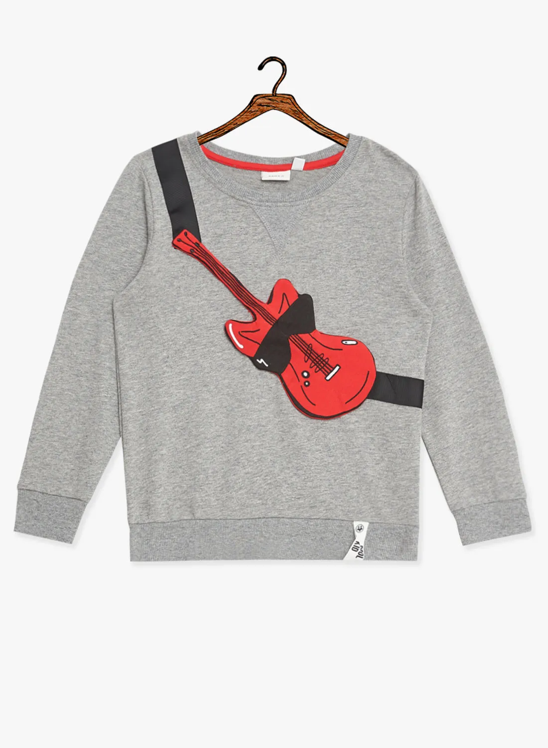 NAME IT Boys Guitar Applique Sweatshirt Grey