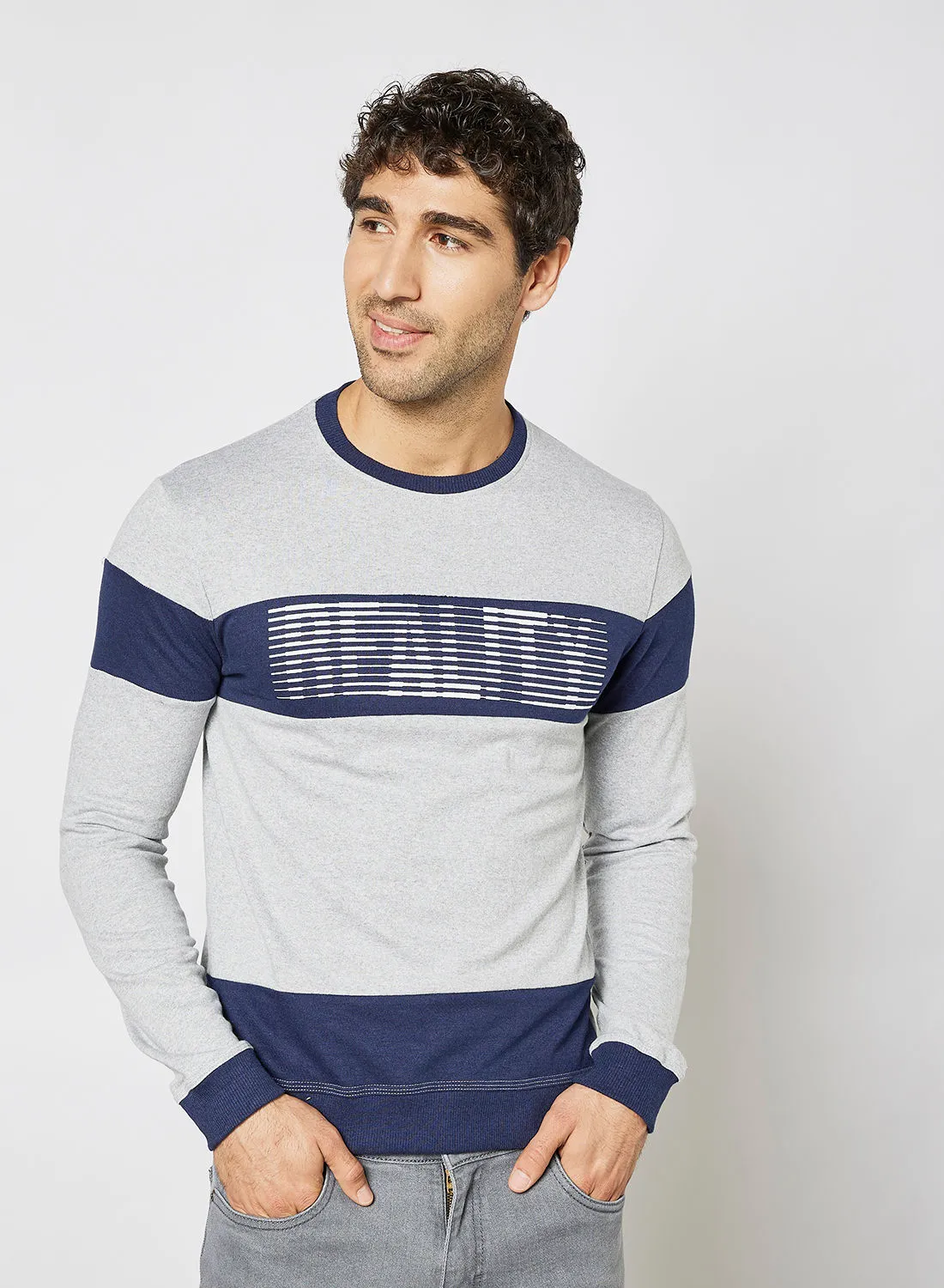ABOF Regular Fit Sweatshirt Grey,Blue