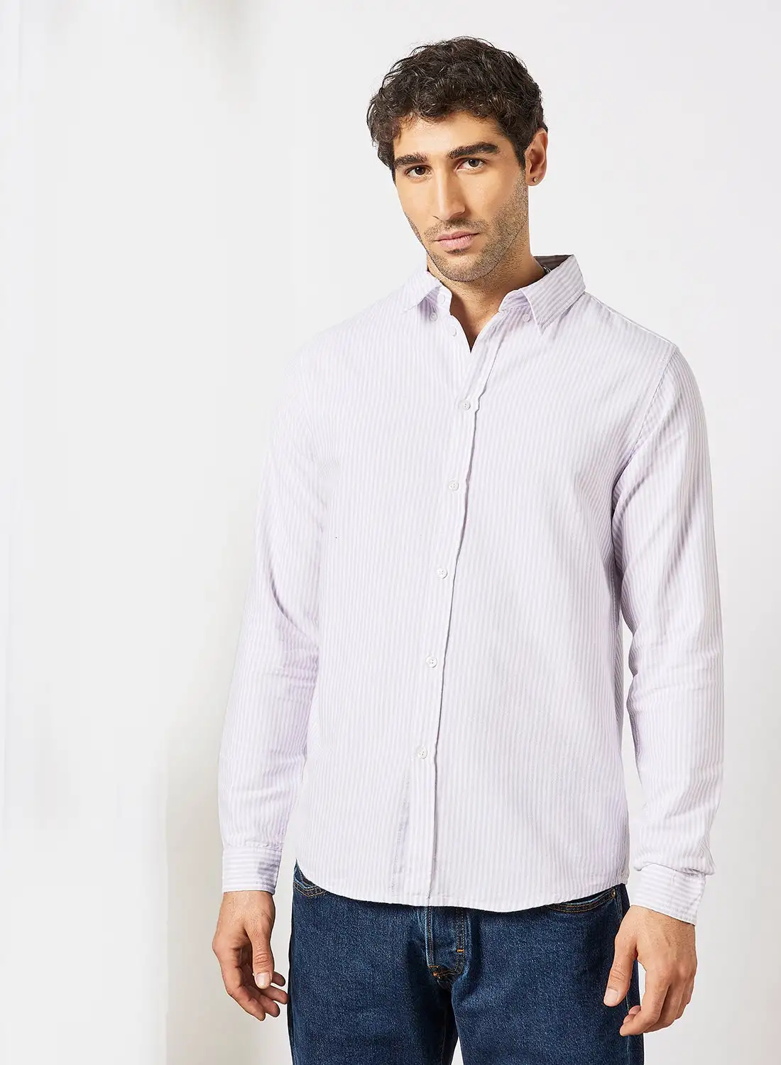 STATE 8 Striped Long Sleeve Shirt White/Lilac