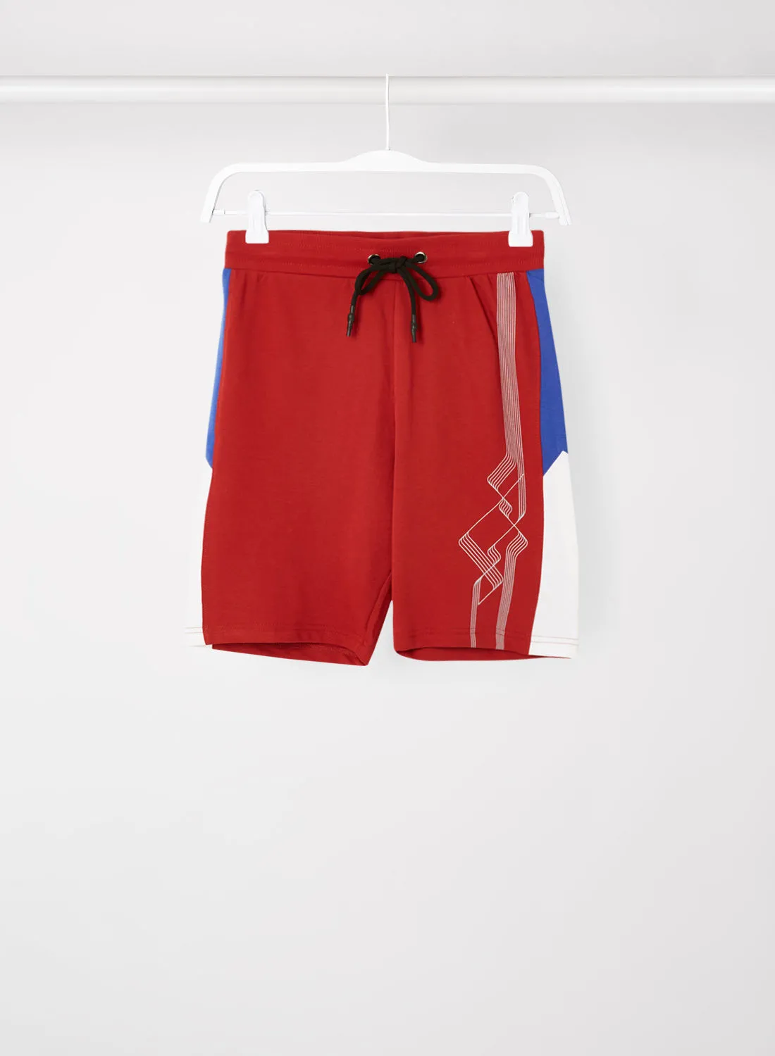 ABOF Contrast Stripe Detail Elastic Waistband Drawstring Shorts Red/Blue/White