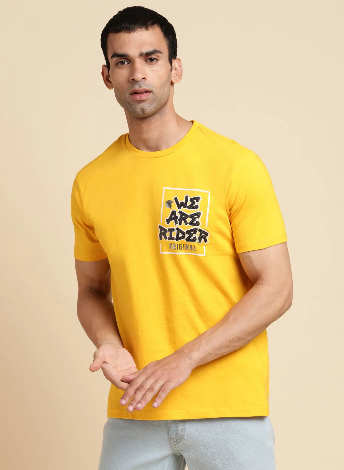 DRIP Casual Chest Graphic Printed T-Shirt Mustard Yellow