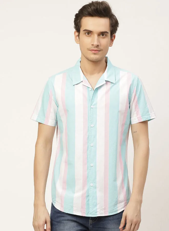 Moda Rapido Striped Short Sleeve Shirt White/Blue/Pink