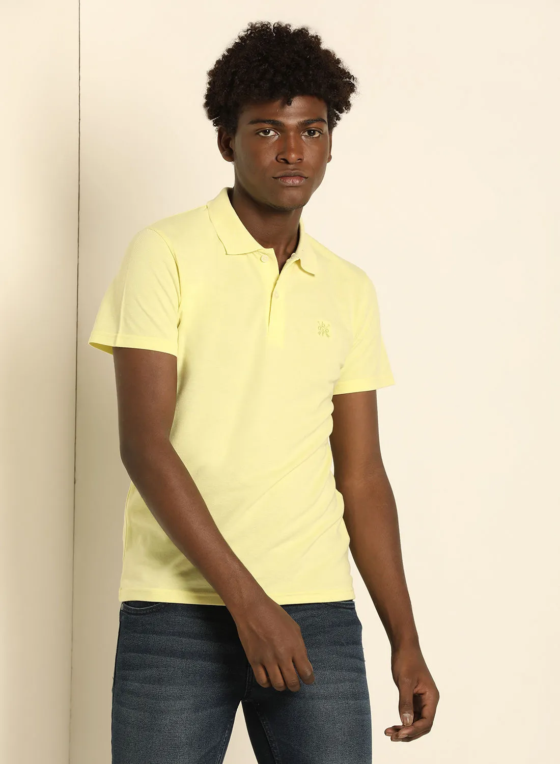 ABOF Reinforced Stitching Regular Fit Collared Neck Polo Light Yellow