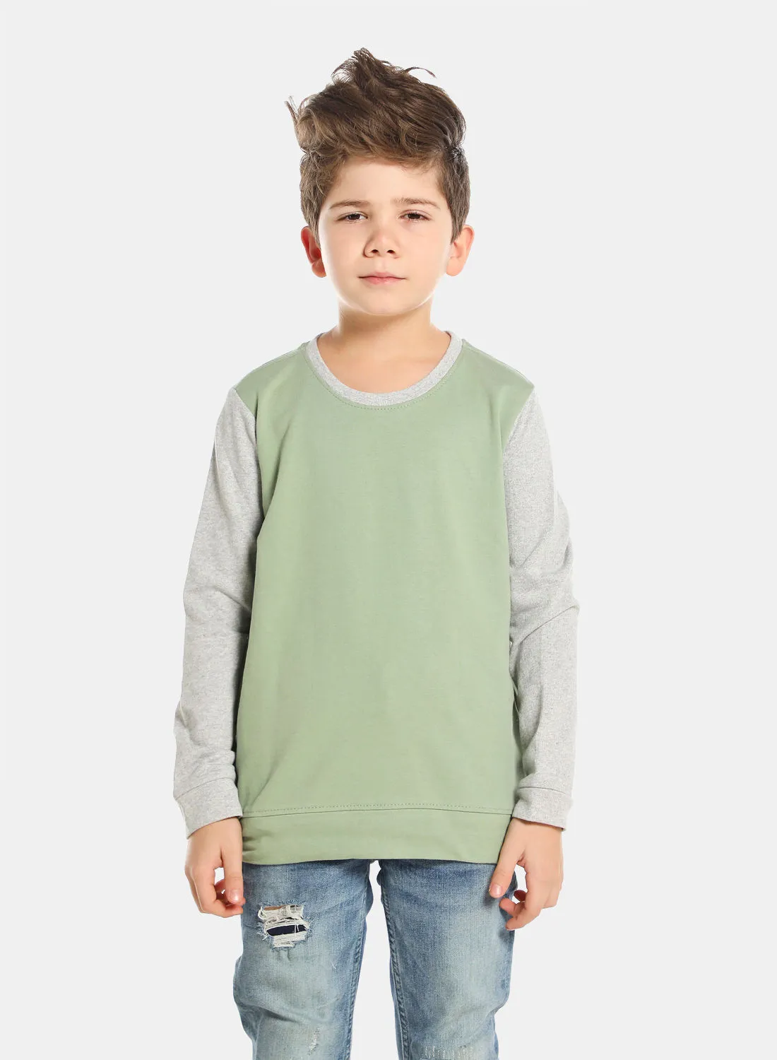 QUWA Boys Colorblock Cotton Casual Sweatshirt Green
