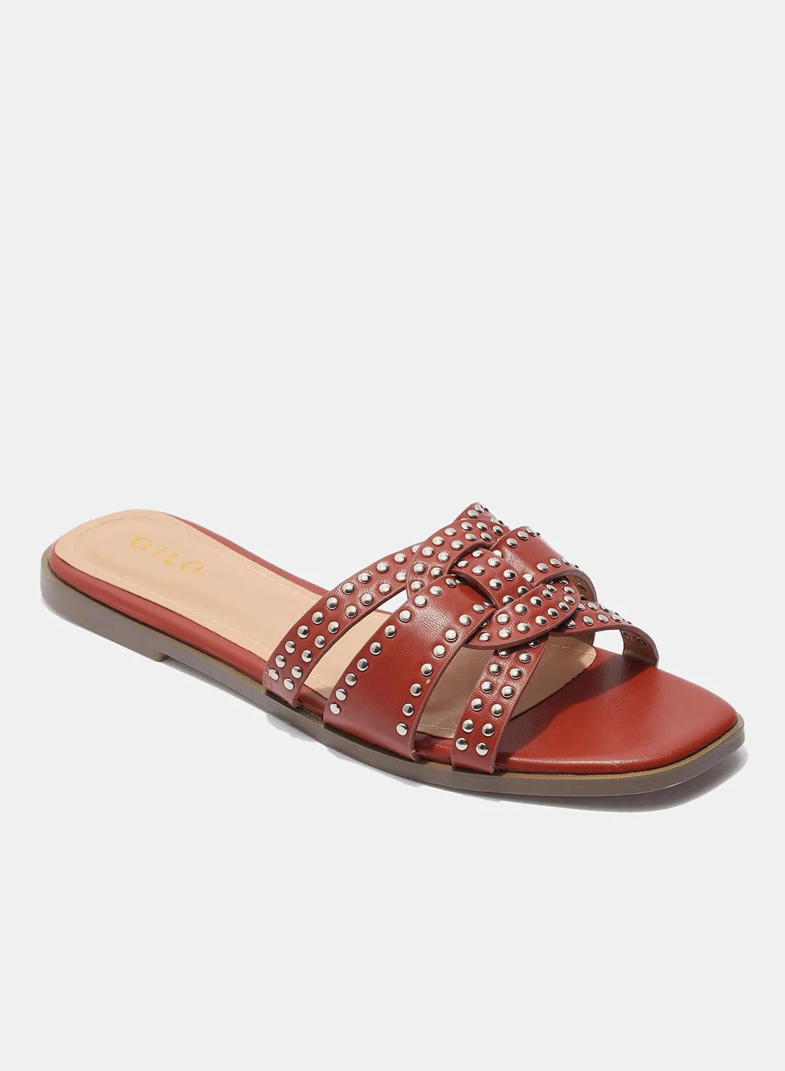 Aila Fashionable Casual Flat Sandals تان / فضي