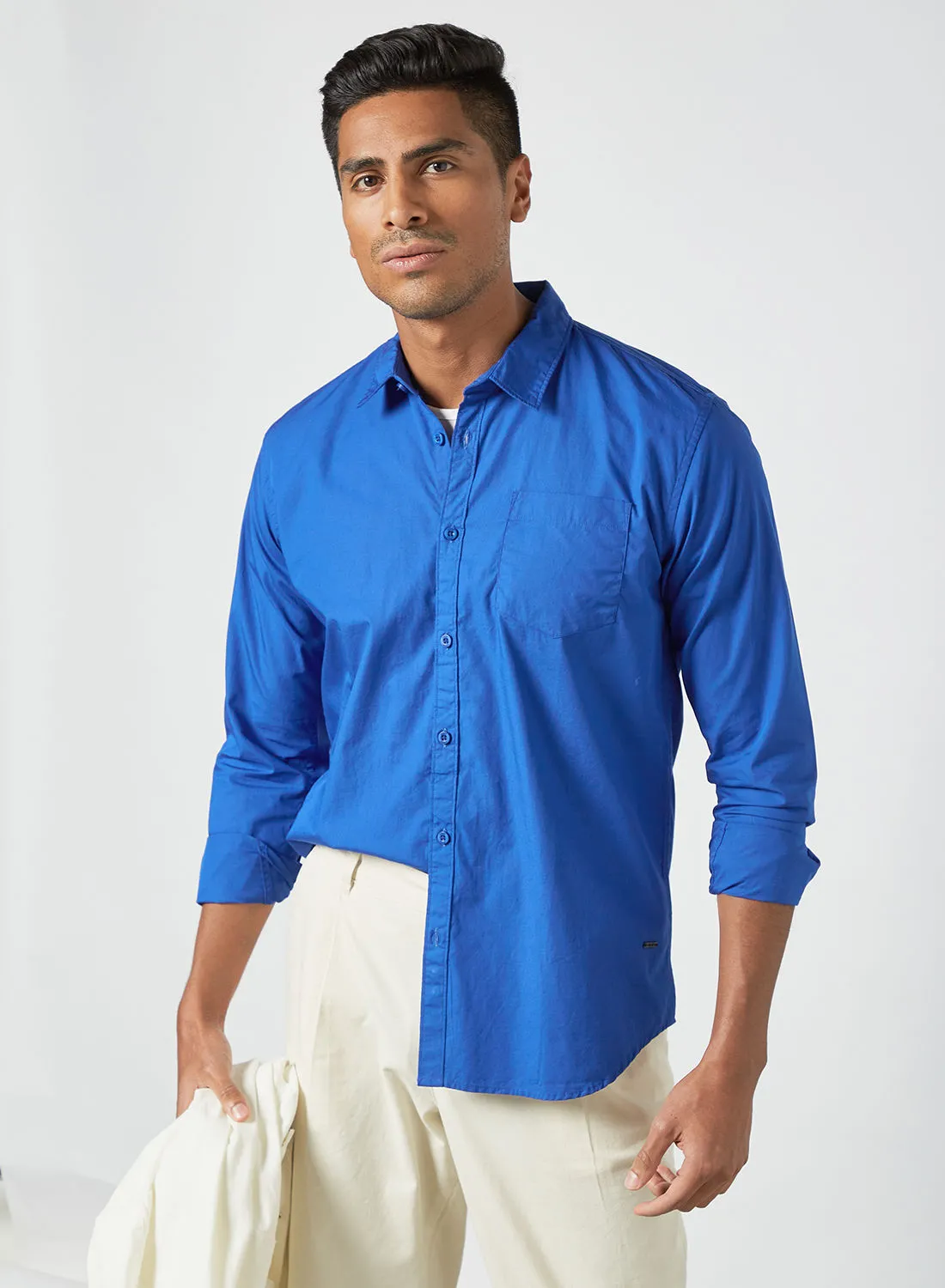 ABOF Men's Basic Pocket Detail Shirt Mid Cobalt Blue