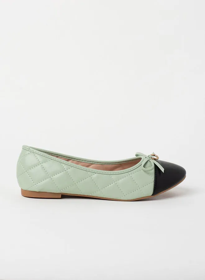 Jove Quilted Pattern Bow Detail Ballerina Green/Black