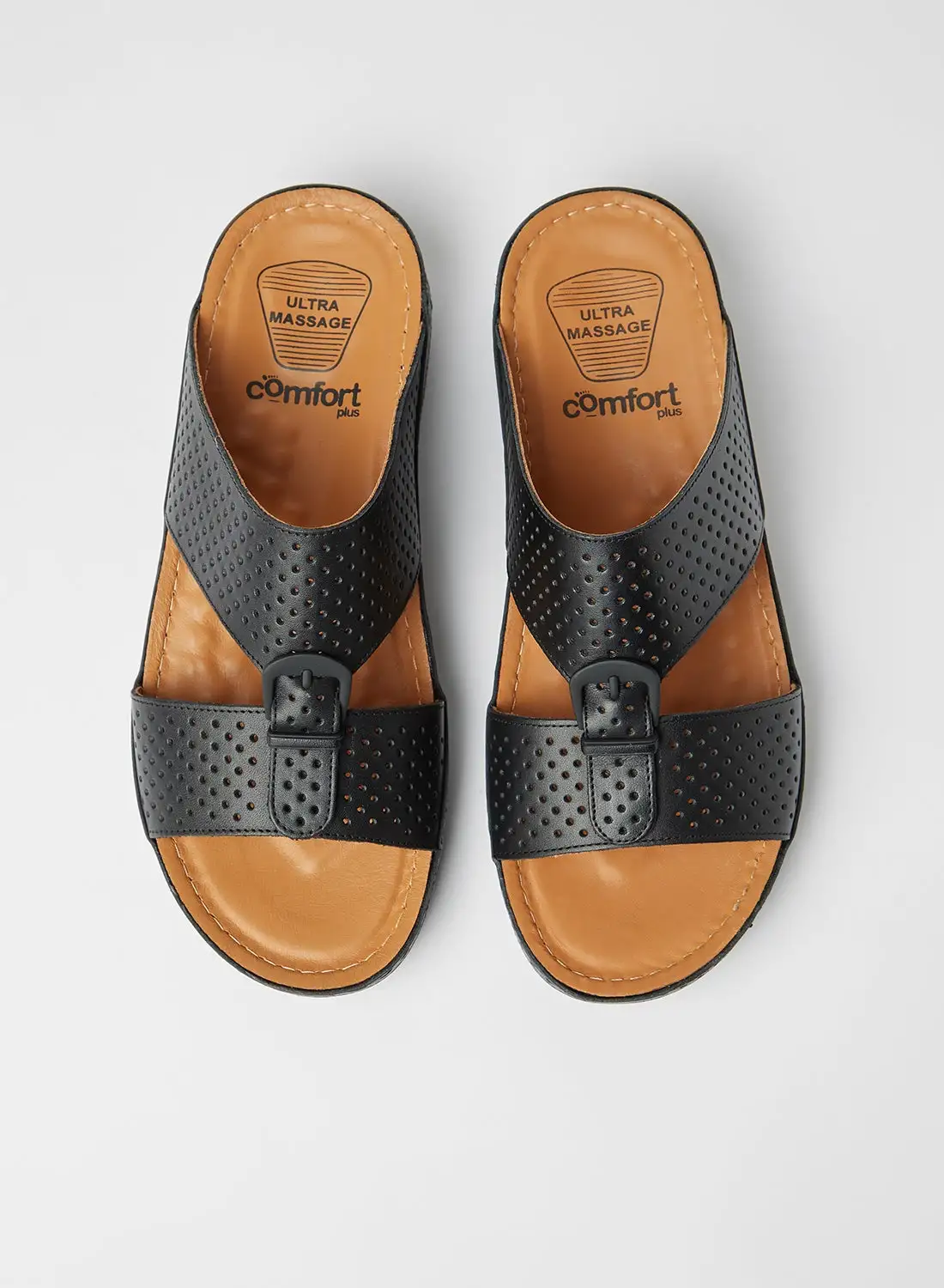 Comfort Plus Perforated Strap Sandals Black