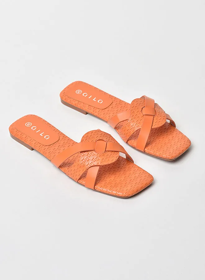 Aila Cross-Over Straps Detail Flat Sandals Tan
