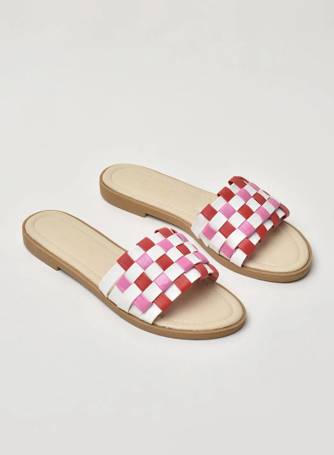 Aila Braided Straps multicolors Flat Sandals Pink/Red/White