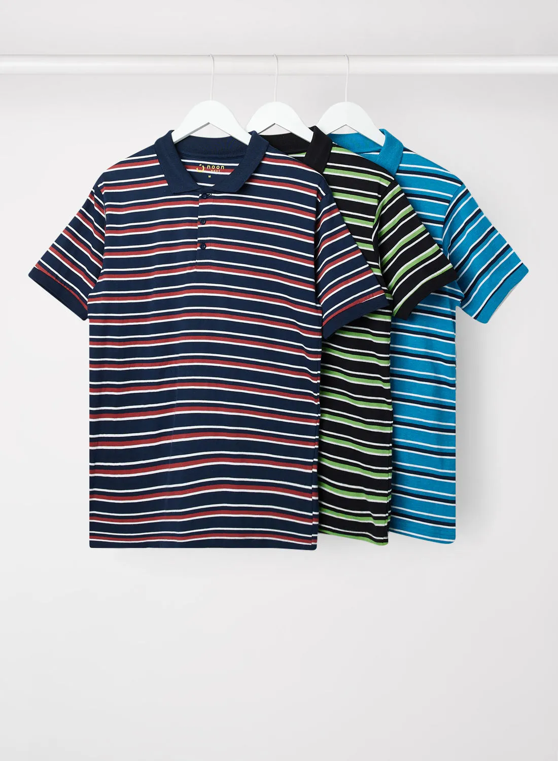 Noon East Men's Pack Of 3 Basic Striped Polo in Regular Fit Multicolour