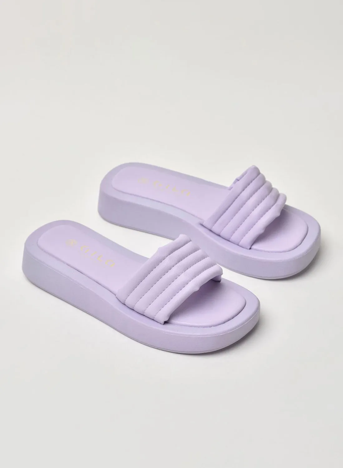 Aila Striped Pattern Broad Strap Platform Sandals Light Purple