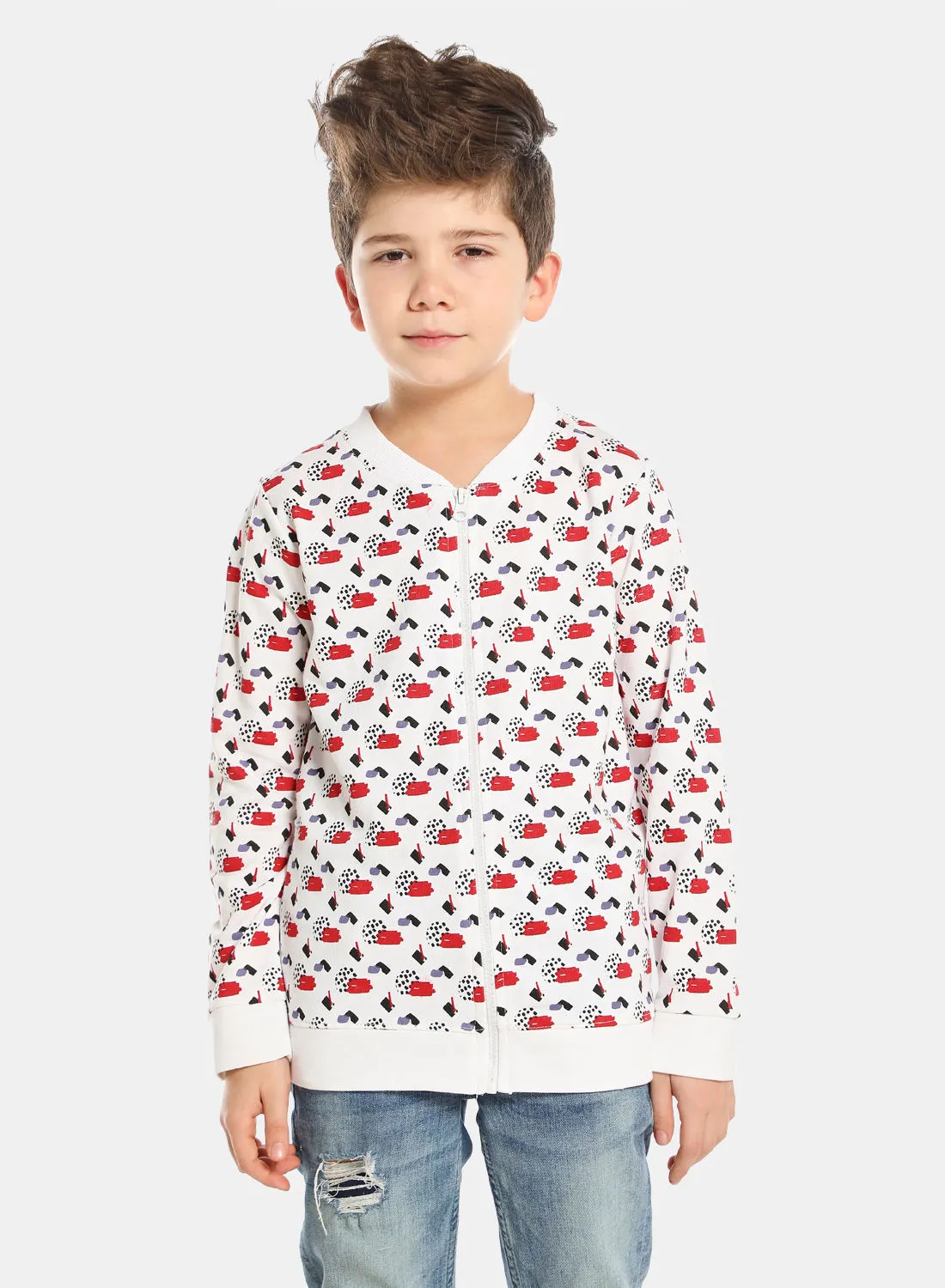 QUWA Boys All-Over Print Zip-Up Jacket Red/White/Black