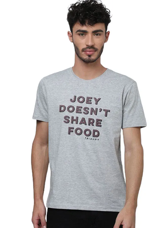 DRIP Joey Doesn't Share Food Printed Regular Fit Crew Neck T-Shirt Light Fog Grey