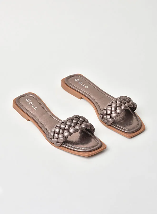 Aila Slip-On Detail Flat Sandals Gunmetal Grey