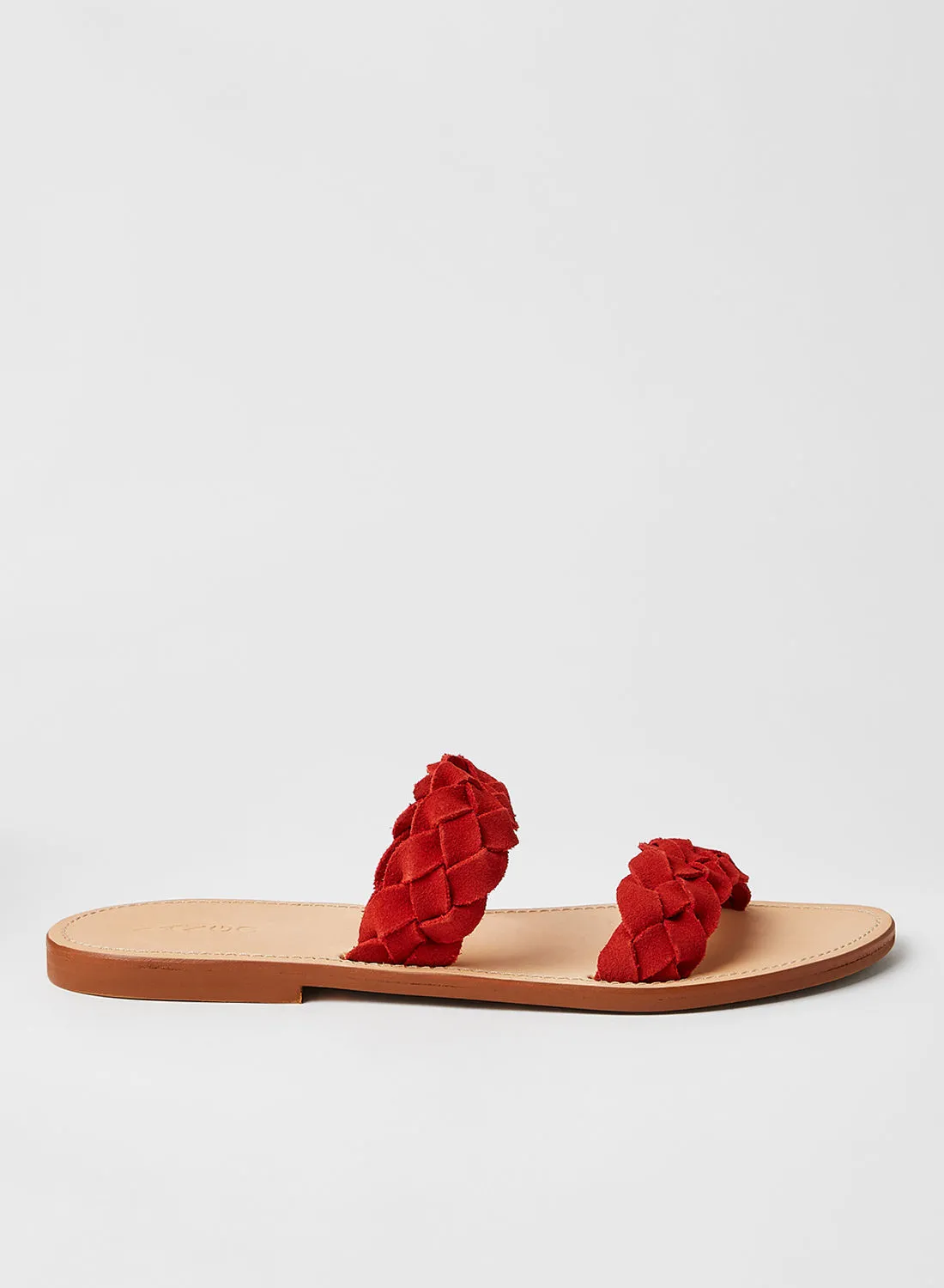 MANGO Braided Strap Flat Sandals Red