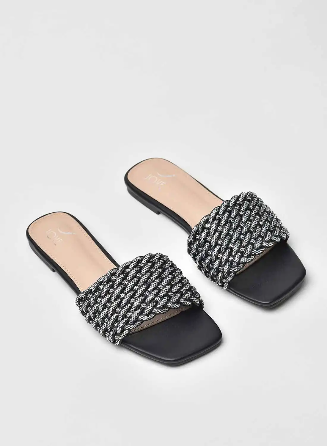 Jove Stylish Elegant Flat Sandals Black/White