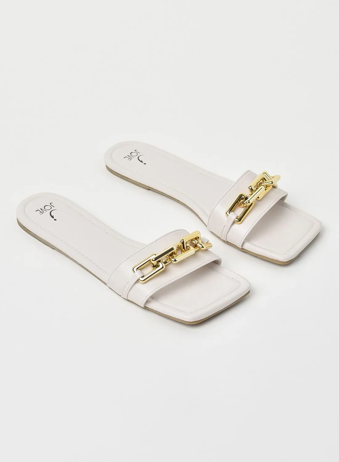 Jove Chain Detail Strap Flat Sandals Off White/Gold