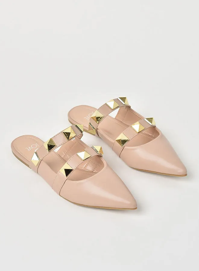 Jove Embellished Pointed Toe Mules Beige Nude