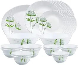 British Chef 27 Pieces Opalware Dinner Sets- Microwabe & Dishwasher Safe- Green Lily Dinnerware set with 6 Full Plate/6 Side Plate/6 Soup Bowl/6 Vegetable Bowl/2 Serving Bowl/1 Rice plate- White