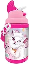 Lulu Caty Plastic Water Bottle with Straw and Strap for Kids, Pink 450 ml Capacity, 143943
