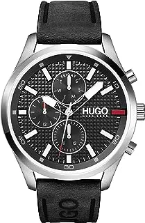 HUGO #Chase Men's Multifunction Stainless Steel and Leather Strap Casual Watch, Color: Black (Model: 1530161), black, Quartz Watch