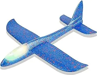 طائرات شراعية طائرة ECVV مع ضوء فلاش LED 18.9 بوصة وضع طيران رغوي رمي طائرة هوائية طائرة بهلوانية لعبة رياضية خارجية هدية للأطفال 3 4 5 6 7 سنوات من العمر، أزرق ليرة لبنانية