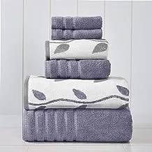 Amrapur Overseas 6-Piece Yarn Dyed Organic Vines Jacquard/Solid Ultra Soft 500GSM 100% Combed Cotton Towel Set [Grey Lavender]