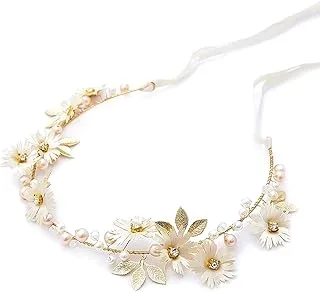 Yellow Chimes White Crystal-Studded Floral Hair Vine Hair Jewellery for Woman & Girls, Medium, Non-Precious Metal