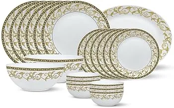 British Chef 21 Pieces Opalware Dinner Sets- Microwabe & Dishwasher Safe- Royale Dinnerware set with 6 Full Plate/6 Side Plate/6 Vegetable Bowl/2 Serving Bowl/1 Rice plate - White