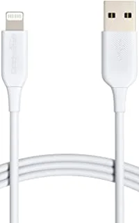 كابل شاحن Amazon Basics USB-A إلى Lightning ABS، شاحن معتمد من MFi لأجهزة Apple iPhone 14 13 12 11 X Xs Pro، Pro Max، Plus، iPad، 1.8 متر، أبيض