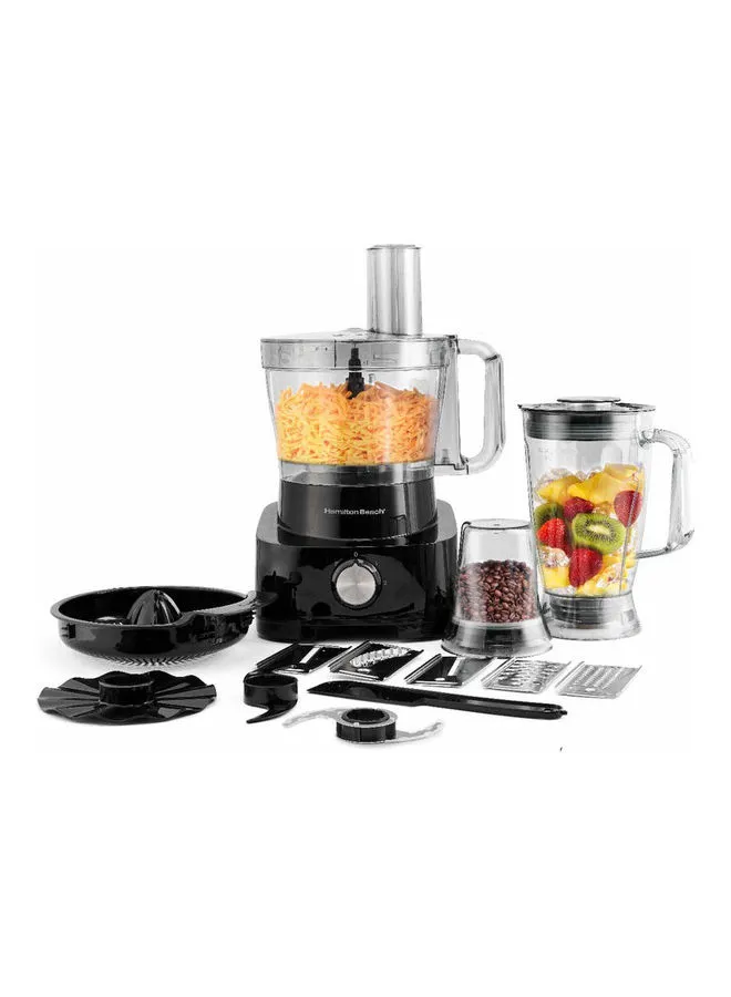 Hamilton Beach Food Processor With Bowl And 11 Attachments - Blender/Citrus Juicer/Grinder Mill/Chopper And More To Knead Dough, Emulsify, French Fry Slice And Grate 3.5 L 1000 W FP1012-ME Black