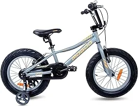 دراجة Mogoo Navigator Kids Fat 3.0 بوصة للفتيات والفتيان من عمر 5-8 سنوات، دراجة MTB، مقعد قابل للتعديل، فرامل يد، عاكسات، دراجة مقاس 16 بوصة مع عجلات تدريب، لون رمادي، هدية للأطفال