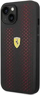 CG MOBILE Ferrari PU Leather Perforated Case With Nylon Base & Yellow Shield Logo Compatible with iPhone 14 Max (Red)