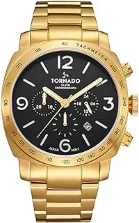 Tornado Men's Japan Quartz Movement Watch, Chronograph Display and Brushed High Quality Solid Stainlesss Steel Strap - T9102B-GBGB, Gold