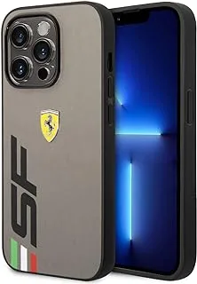 CG MOBILE Ferrari PU Leather Case With Printed Big SF Logo Compatible with iPhone 14 Pro (Grey)