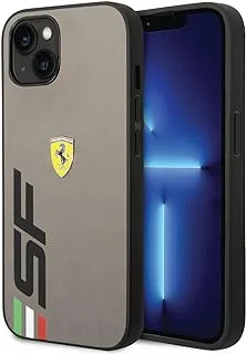جراب CG MOBILE Ferrari من جلد البولي يوريثان مع شعار كبير SF مطبوع متوافق مع iPhone 14 Max (رمادي)