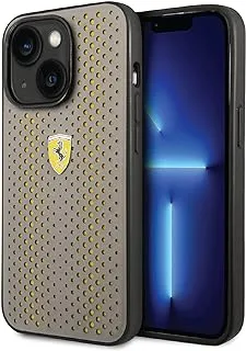 CG MOBILE Ferrari PU Leather Perforated Case With Nylon Base & Yellow Shield Logo Compatible with iPhone 14 Max (Yellow)