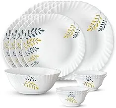 British Chef 13 Pieces Opalware Dinner Sets- Microwave & Dishwasher Safe-Niva Dinnerware set with 4-Piece Full Plate/ 4-Piece Side Plate/ 1-Piece Serving Bowl/-4 Piece Vegetable Bowl- White