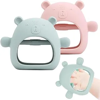 ECVV 2PCS Little Bear Silicone Baby Teething Toy Baby Relief Mitten Teether BPA Free Hand Teether Pacifiers for Babies Infants Toddlers Boys & Girls