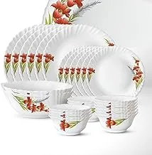 British Chef 27 Pieces Opalware Dinner Sets- Microwabe & Dishwasher Safe- Red Iris Dinnerware set with 6 Full Plate/6 Side Plate/6 Soup Bowl/6 Vegetable Bowl/2 Serving Bowl/1 Rice plate- White