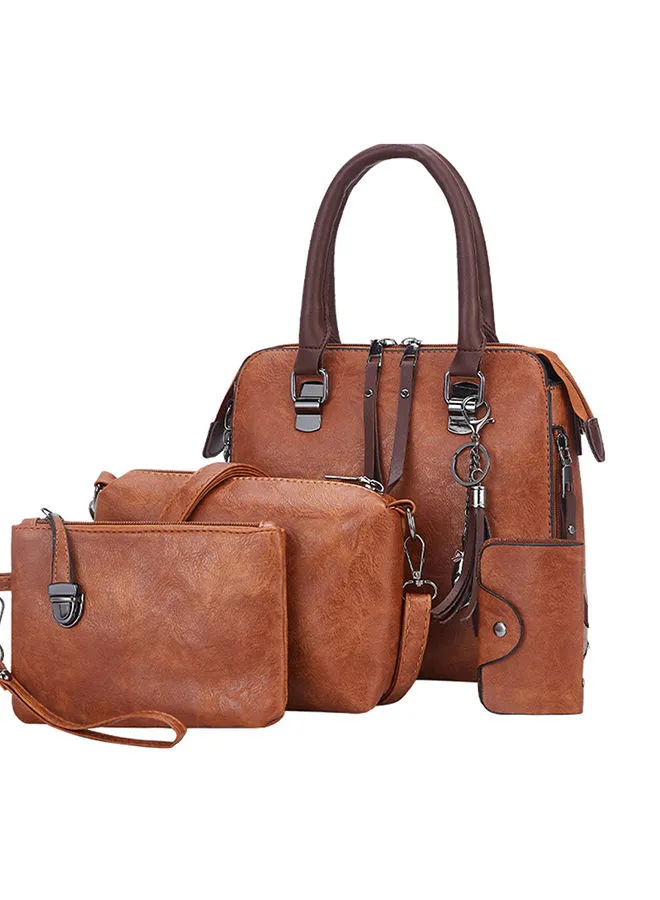 Generic 4-Piece Double Zipper Bags Brown