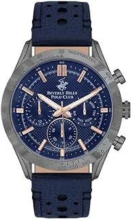 Beverly Hills Polo Club Men's VX9J Movement Watch, Multi Function Display and Leather Strap - BP3317X.099, Blue