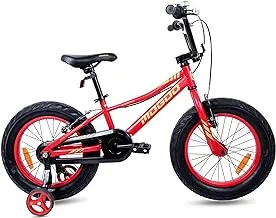 دراجة Mogoo Navigator Kids Fat 3.0 بوصة للفتيات والفتيان من عمر 5-8 سنوات، دراجة MTB، مقعد قابل للتعديل، فرامل يد، عاكسات، دراجة مقاس 16 بوصة مع عجلات تدريب، لون أحمر، هدية للأطفال