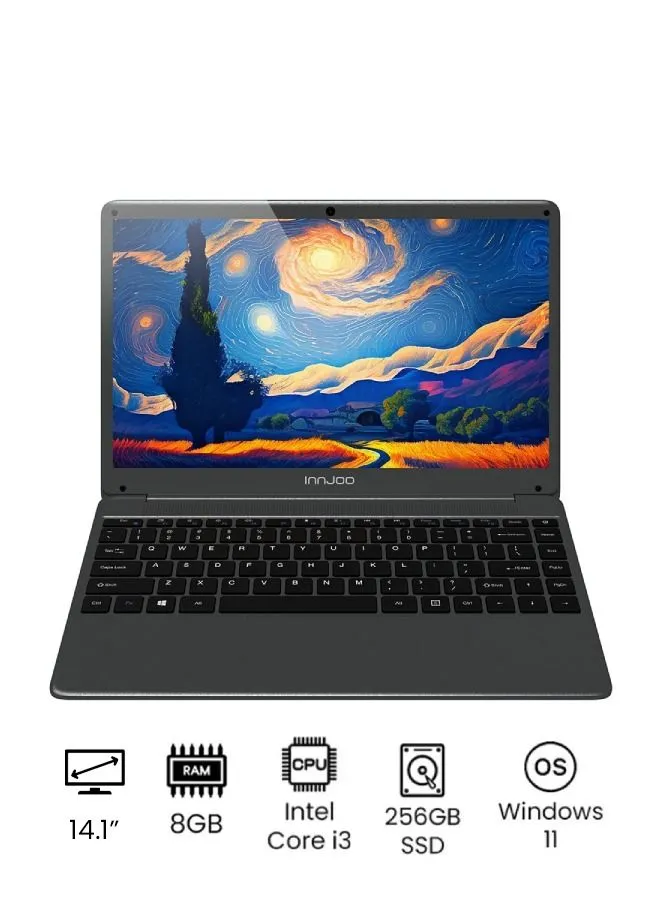 InnJoo G1 laptop with 14.1-inch display,core i3 processor/8GB RAM/256GB SSD/40.425wh battery/win11 system English/Arabic Black