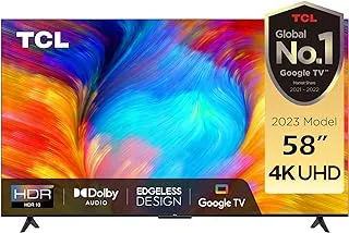 TCL 58 Inch 4K UHD Smart TV, Google TV with Built-in Chromecast & Assistance, Hands-free Voice Control, Dolby Audio, HDR10, Micro Dimming technology, Edgeless Design, 58T635 (2023 Model)