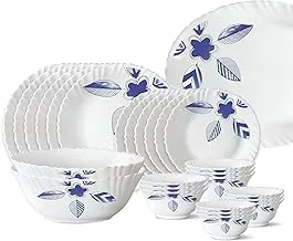 British Chef 27 Pieces Opalware Dinner Sets- Microwabe & Dishwasher Safe- Morning Glory Dinnerware set with 6 Full Plate/6 Side Plate/6 Soup Bowl/6 Vegetable Bowl/2 Serving Bowl/1 Rice plate- White