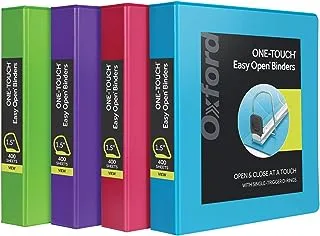 Oxford 3 Ring Binders, 1.5 Inch ONE-Touch Easy Open D Rings, View Binder Covers, Durable Hinge, Non-Stick, PVC-Free, Fashion Colors, 4 Pack (79908)