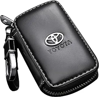 حافظة مفاتيح السيارة ECVV لسيارة Toyota، حامل مفاتيح السيارة من الجلد الأسود، حقيبة محفظة لمفتاح السيارة عن بعد، غطاء حماية لسلسلة المفاتيح التلقائية مع سحاب